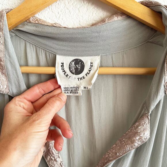 Womens Button Up Maxi Babydoll Dress M/L Hippie Fairy Boho Festival Goblincore - Picture 4 of 10